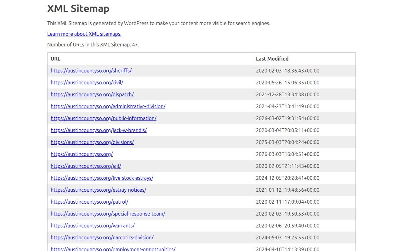 Austin County Sheriff's Office sitemap without a recent release feed