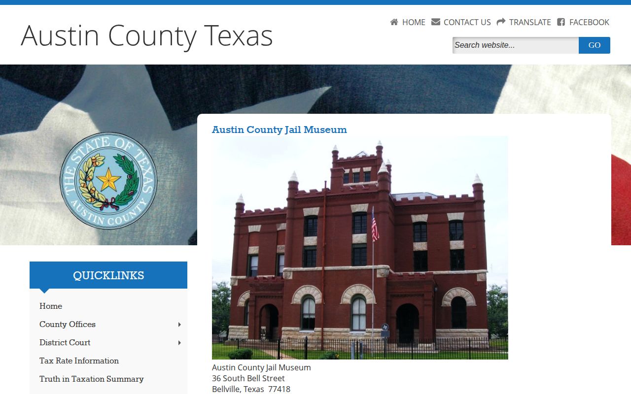 Austin County Jail Museum historic location distinct from release records