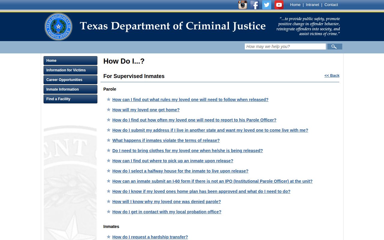 Texas Department of Criminal Justice offender release process information